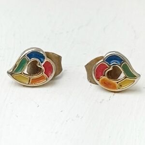 Vintage Rainbow Heart Stud Earrings